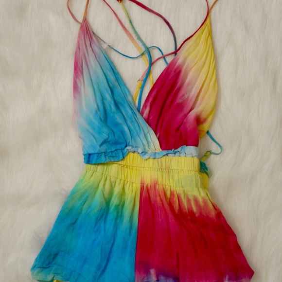 Tie-Dye Romper Colorful Jumpsuit w/ Open Back - Picture 6 of 13